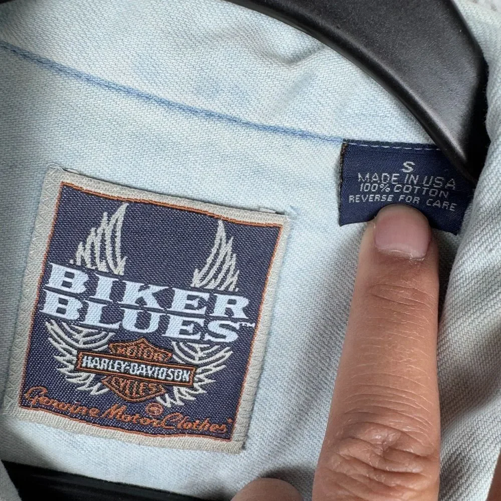 Harley Davidson Biker Blues Vest Mens Small Blue Sleeveless Snaps Denim Vintage